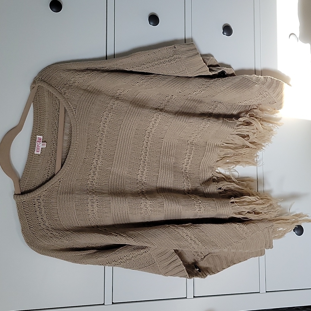 Woven Heart tan fringe poncho